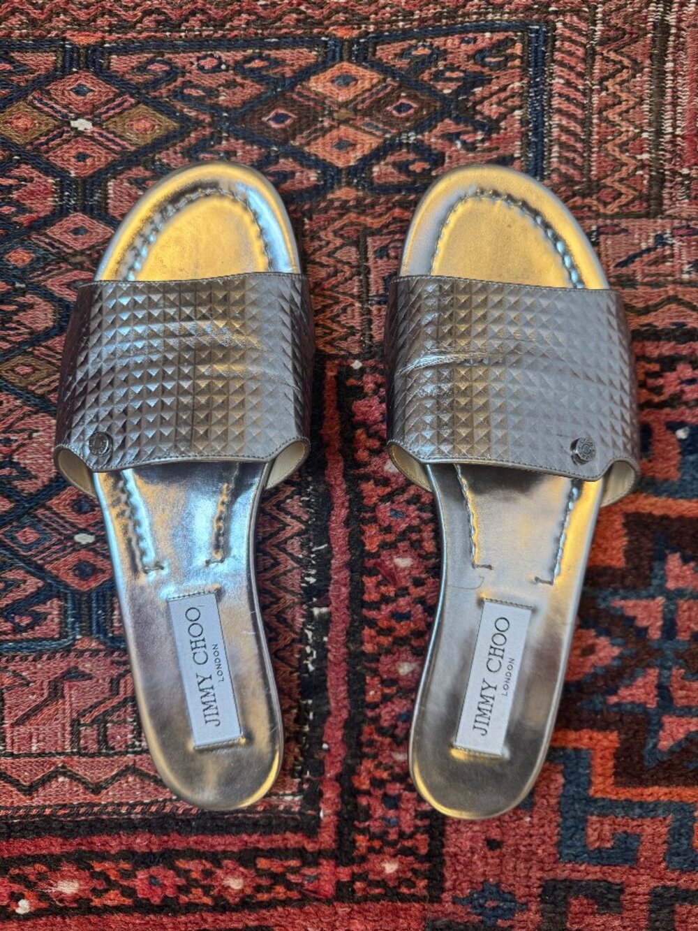 Jimmy Choo Silver Metallic Slides 37.5